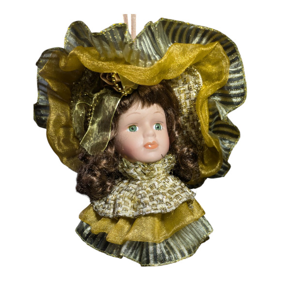 Victorian Style Porcelain Doll Head Ornament Hand Painted Dan Dee Collection - Picture 4 of 11